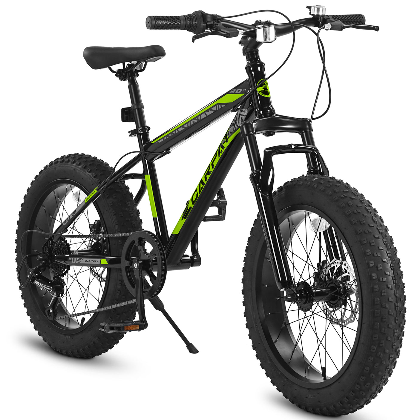 S20109  20 Inch Fat Tire Bike Adult/Youth Full Shimano 7 Speed Mountain Bike, Dual Disc Brake, High-Carbon Steel Frame, Front Suspension, Mountain Trail Bike, Urban Commuter City Bicycle