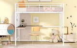 Full Metal Loft Bed with Desk and Metal Grid, White - Home Elegance USA