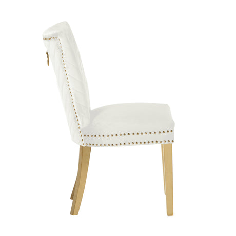 Eva 2 Piece Gold Legs Dining Chairs Finished with Velvet Fabric in Beige - Home Elegance USA