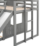 Wooden Twin Over Full Bunk Bed, Loft Bed with Playhouse, Farmhouse, Ladder, Slide and Guardrails, Gray(OLD SKU :LT000028AAN) Home Elegance USA