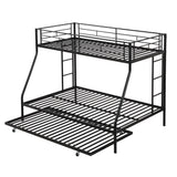 Twin over Full Bed with Sturdy Steel Frame, Bunk Bed with Twin Size Trundle, Two-Side Ladders, Black - Home Elegance USA