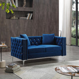 59.4 Inch Wide Blue Velvet Sofa with Jeweled buttons,Square Arm ,2 Pillows - W1117S00009 - image - 15