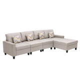 Nolan Beige Linen Fabric 4Pc Reversible Sectional Sofa Chaise with Pillows and Interchangeable Legs - Home Elegance USA