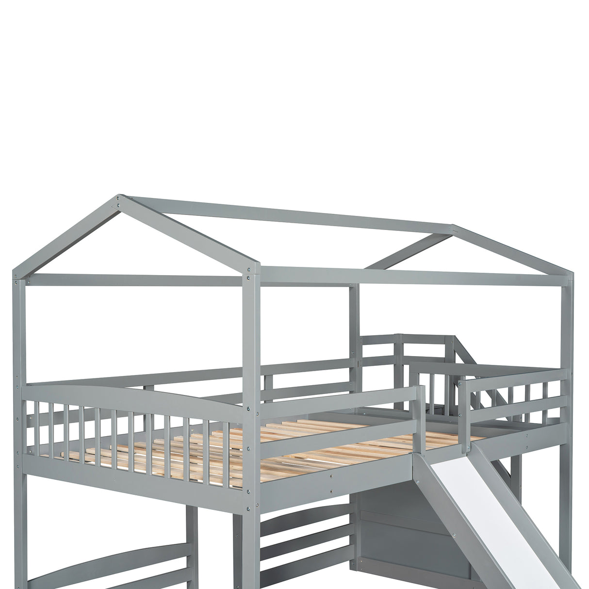 Full over Twin & Twin Bunk Bed,with Slide and Storage Staircase,Built-in Drawer and Shelf,Gray - Home Elegance USA