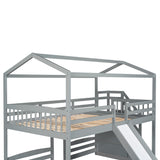 Full over Twin & Twin Bunk Bed,with Slide and Storage Staircase,Built-in Drawer and Shelf,Gray - Home Elegance USA