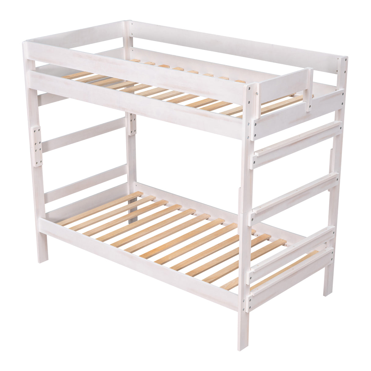 Twin over Twin Wood Bunk Bed with 2 Drawers, White - Home Elegance USA