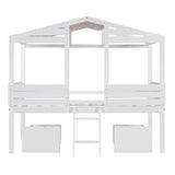 Twin Size Low Loft Wood House Bed with Two Drawers, White - Home Elegance USA