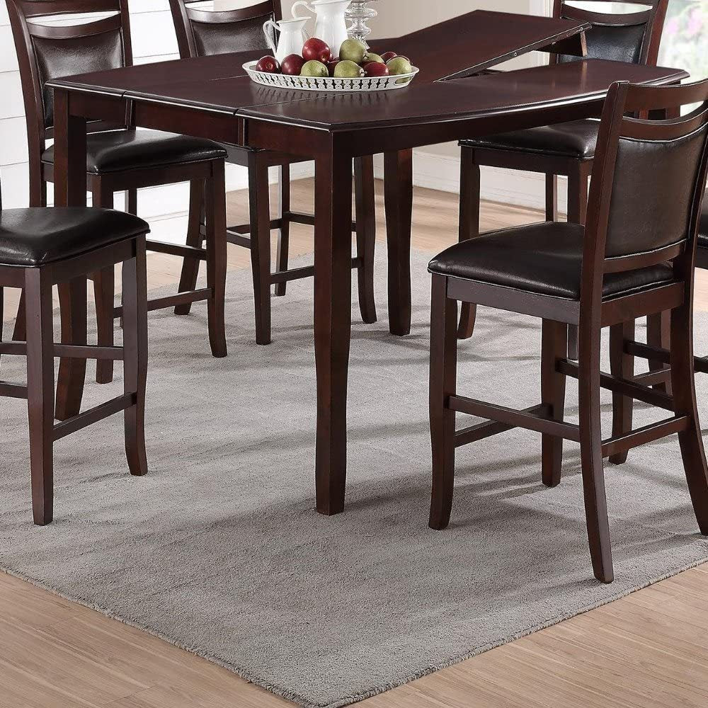 Dining Room Furniture Dark Brown Counter Height Dining Table w Butterfly Leaf 6x High Chairs Wooden Top 7pc Set Table Contemporary | Home Elegance USA