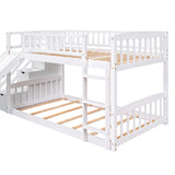 Stairway Twin over Twin Bunk Bed with Two Drawers and Slide, White(OLD SKU :LT000155AAK) - Home Elegance USA