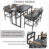 U_Style Steel Outdoor Dining Set with Acacia Wood Armrest Suitable For Patio, Balcony Or Backyard