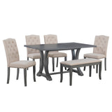TREXM 6-Piece Farmhouse Dining Table Set, Rectangular Trestle Table and 4 Upholstered Chairs & Bench for Dining Room (Antique Gray) - Home Elegance USA