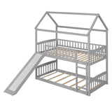 Twin Over Twin Bunk Bed with Slide, House Bed with Slide, Gray(OLD SKU: LT000213AAE - Home Elegance USA