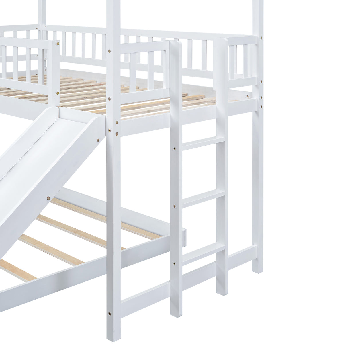 Twin over Full House Bunk Bed with Slide and Built-in Ladder, Full-Length Guardrail, White (Expected Arrival Time:8.10) - Home Elegance USA