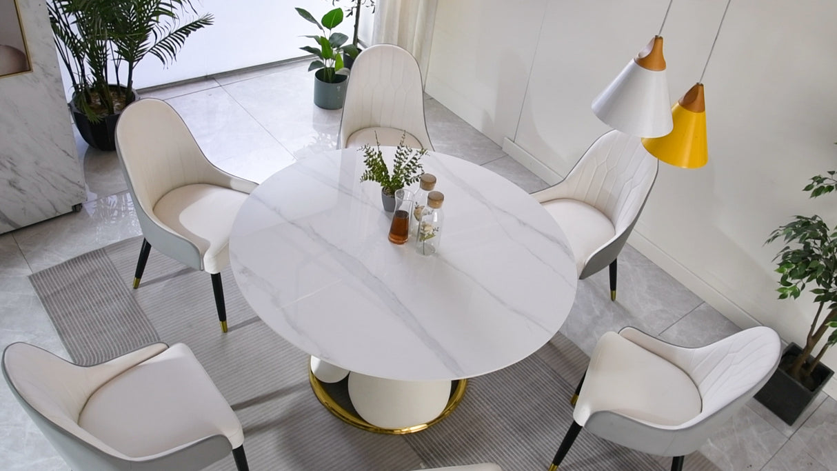 53“ Modern sintered stone round dining table with stainless steel base - Home Elegance USA