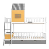 Full over Full Bunk Bed with Twin Size Trundle , Farmhouse Bed with Storage Box and Drawer - Yellow - Home Elegance USA