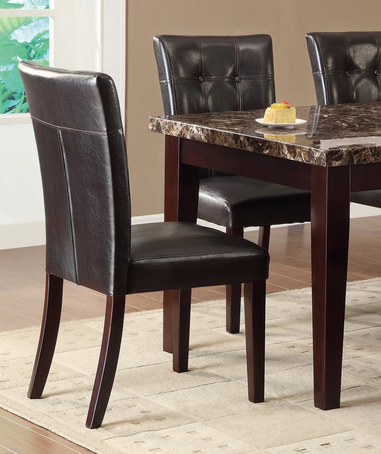 Espresso Finish 5pc Dining Set Faux Marble Top Table Button-Tufted 4 Side Chairs Casual Transitional Dining Furniture - Home Elegance USA