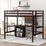 Full size Loft Bed with Desk and Writing Board, Wooden Loft Bed with Desk & 2 Drawers Cabinet- Espresso - Home Elegance USA