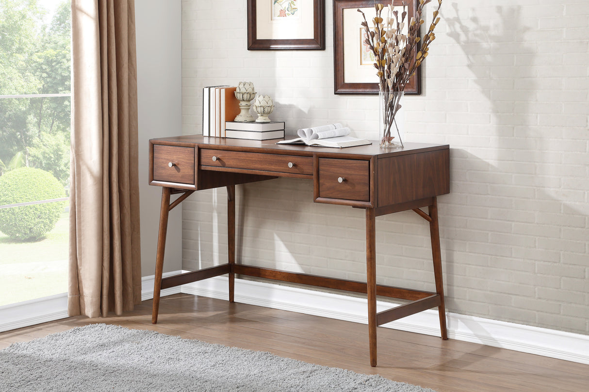 Modern Styling Counter Height Writing Desk Brown Finish Storage Drawers Nickel Knob Hardware Walnut Veneer Wood Furniture - Home Elegance USA