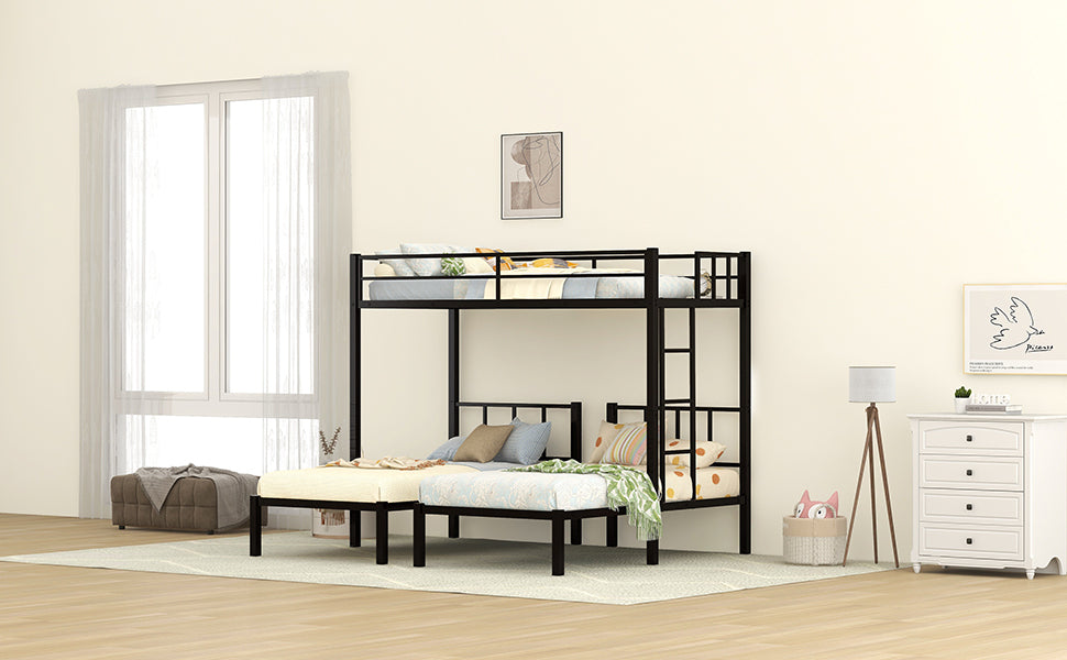 Twin over Twin & Twin Bunk Beds for 3, Twin XL over Twin & Twin Bunk Bed Metal Triple Bunk Bed, Black (Pre-sale date: June 10th) - Home Elegance USA