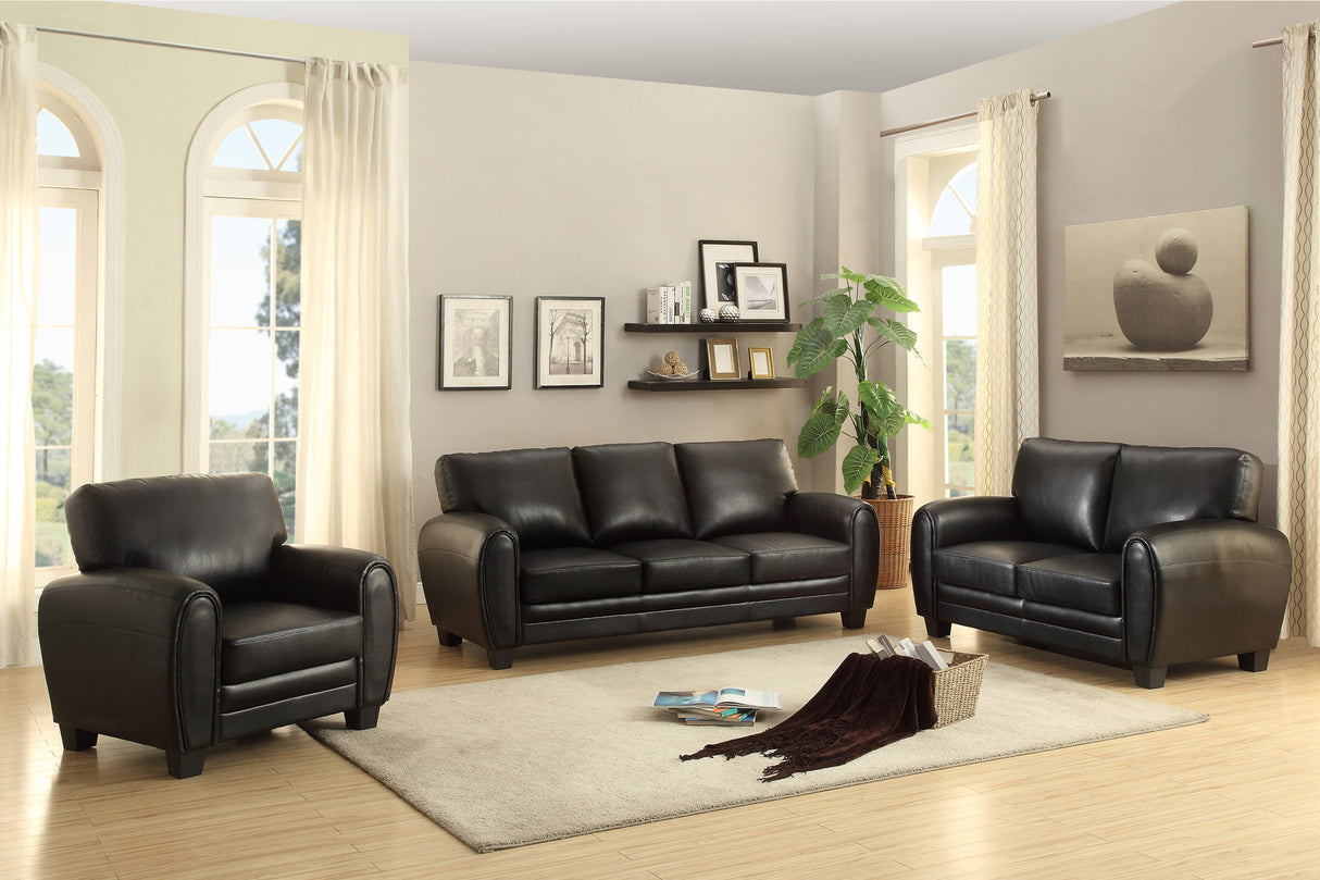 Modern Living Room Furniture 1pc Loveseat Black Faux Leather Covering Retro Styling Furniture Home Elegance USA