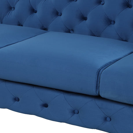 85.5" Velvet Upholstered Sofa with Sturdy Metal Legs,Modern Sofa Couch with Button Tufted Back, 3 Seater Sofa Couch for Living Room,Apartment,Home Office,Blue - SG000603AAC - image - 22