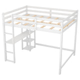 Full Size Loft Bed with Built-in Desk and Shelves,White - Home Elegance USA