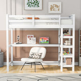 Twin Size Loft Bed with Storage Shelves and Under-bed Desk, White - Home Elegance USA