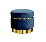 Vig Furniture - Divani Casa Tenaya Modern Blue Velvet & Gold Ottoman - Vghkf3071-10-Blu