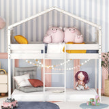 Twin Over Twin Bunk Bed Wood Bed with Tent, White - Home Elegance USA