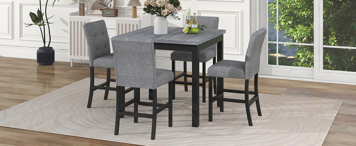 TOPMAX 5-Piece Counter Height Dining Set Wood Square Dining Room Table and Chairs Stools w/Footrest & 4 Upholstered high-back Chairs,Black - Home Elegance USA