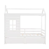 Twin Size House Bed Wood Bed with Two Drawers ( White ) - Home Elegance USA