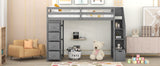 Twin size Loft Bed with Storage Drawers and Stairs, Wooden Loft Bed with Shelves - Gray - Home Elegance USA