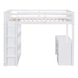 Twin Size Loft Bed with Ladder, Shelves, and Desk, White - Home Elegance USA