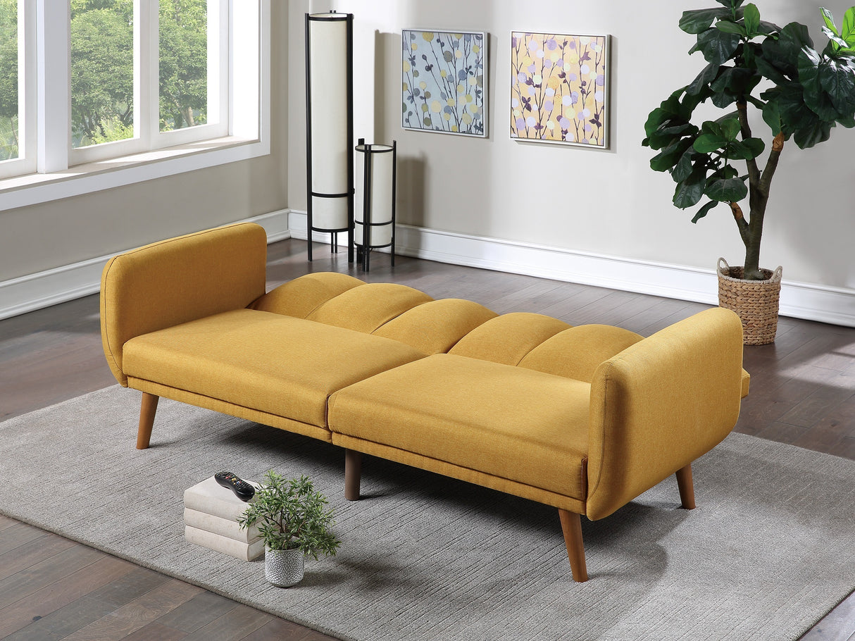 Elegant Modern Sofa Mustard Color Polyfiber 1pc Sofa Convertible Bed Wooden Legs Living Room Lounge Guest Furniture Home Elegance USA