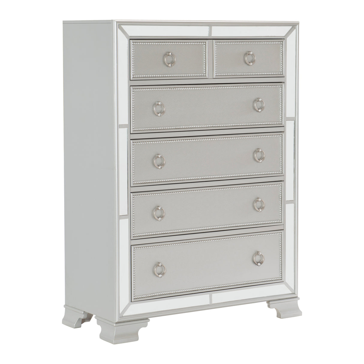 Modern Traditional Style 1pc Bedroom Chest of Drawers Embossed Textural Fronts Silver Finish - Home Elegance USA