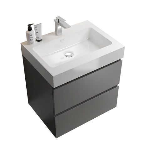 Alice 24" Gray Bathroom Vanity with Sink, Large Storage Wall Mounted Floating Bathroom Vanity for Modern Bathroom, One - Piece White Sink Basin without Drain and Faucet - W1865S00004 - Home Elegance USA - 5