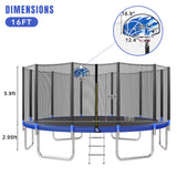 16FT Trampoline for Kids with Safety Enclosure Net, Basketball Hoop and Ladder, Easy Assembly Round Outdoor Recreational Trampoline - SC000005AAC - image - 7