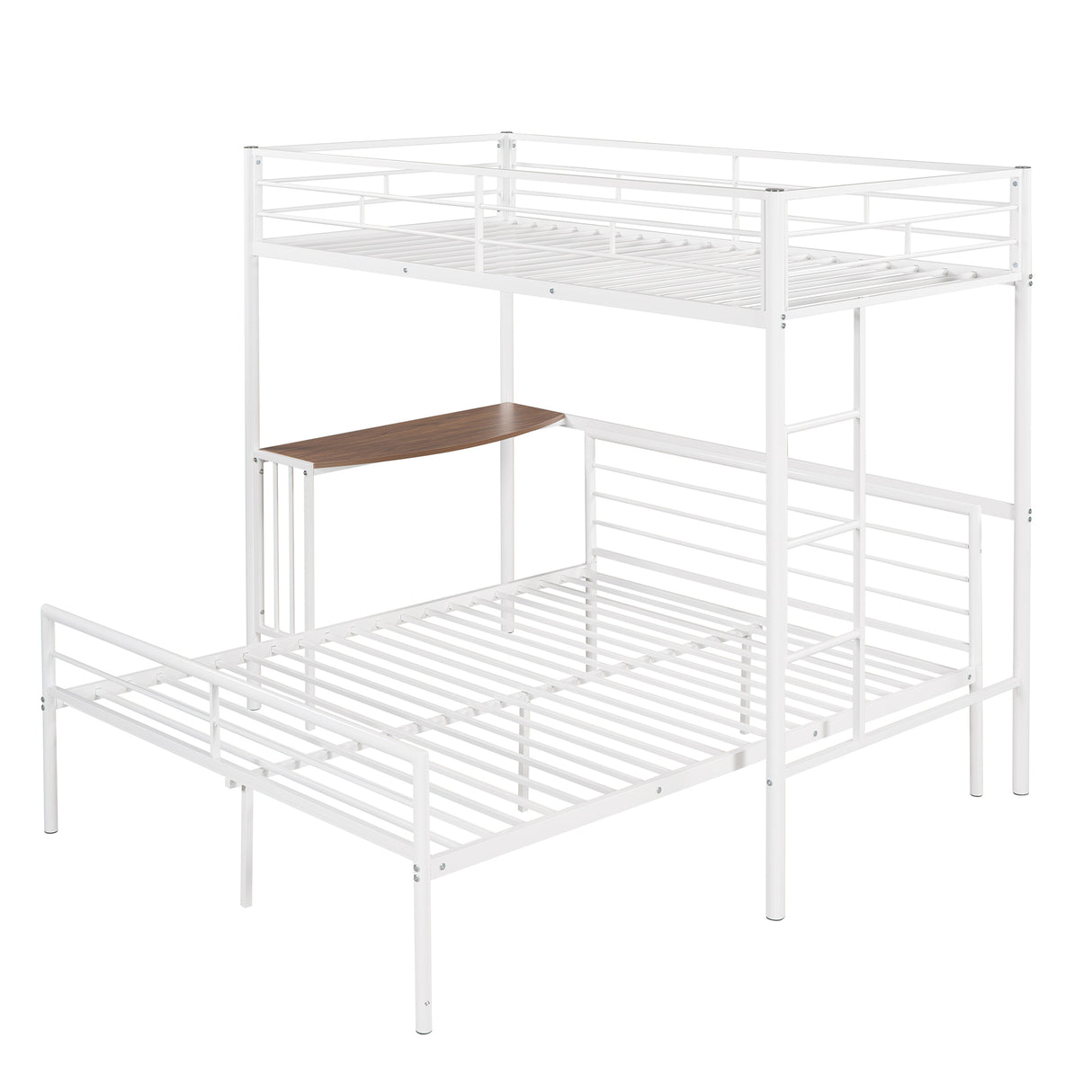 Twin Over Full Metal Bunk Bed with Desk, Ladder and Quality Slats for Bedroom, Metallic  White（OLD SKU :LP000092AAK） - Home Elegance USA