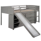 Low Twin Size Loft Bed with Cabinets, Shelves and Slide - Gray(OLD SKU :LP000503AAE) - Home Elegance USA