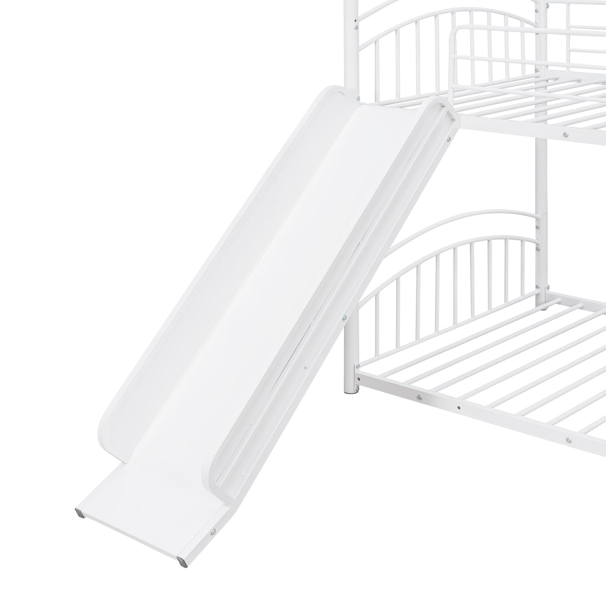 Twin Over Twin Metal Bunk Bed With Slide,Kids House Bed White - Home Elegance USA