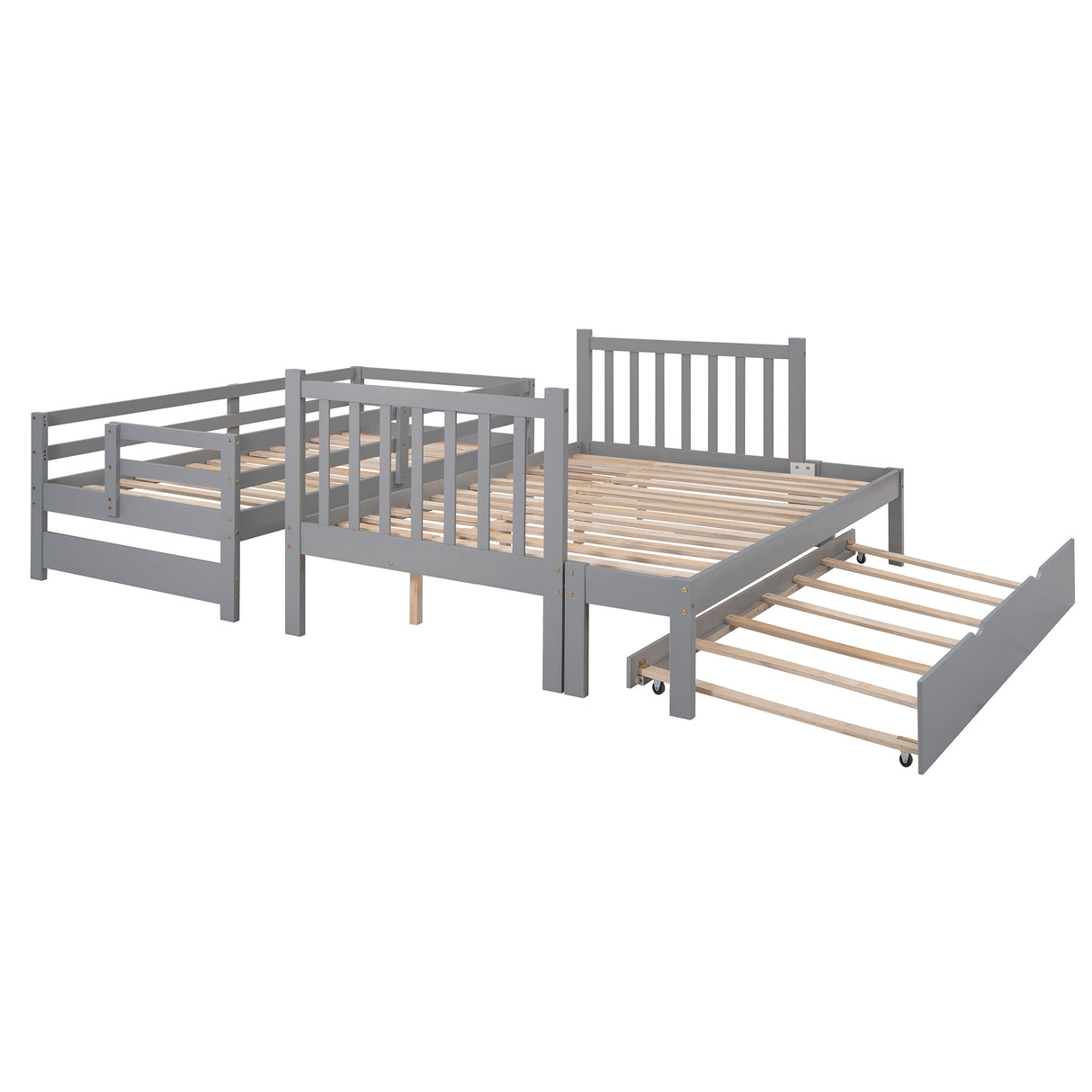 Twin over Twin/Full Bunk Bed with Twin Size Trundle (Gray)(OLD SKU :LP000025AAE) - Home Elegance USA