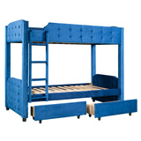 Twin over Twin Upholstered Bunk Bed with Two Drawers, Button-Tufted Headboard and Footboard Design, Blue - Home Elegance USA