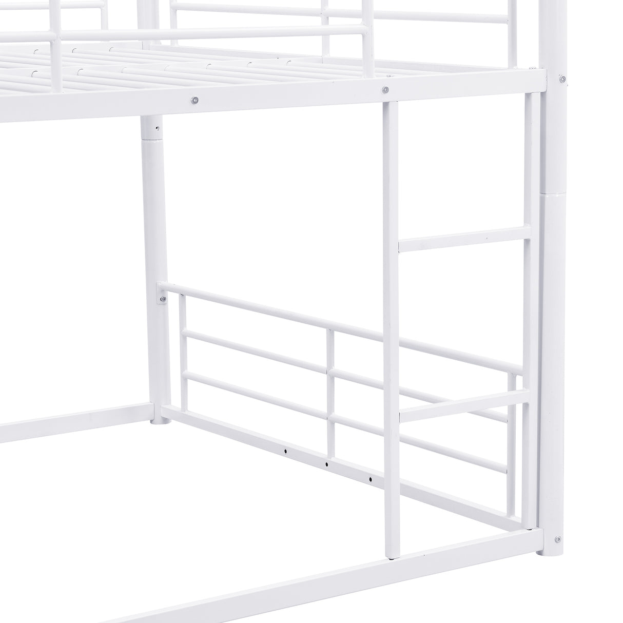 Full Size Metal Bunk Bed with Ladders and Slide, Divided into One Platform and Loft Bed, White - Home Elegance USA