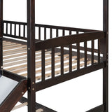 Twin Over Twin Bunk Bed with Drawers and Slide, House Bed with Slide,Espresso(OLD SKU :LT000215AAP) - Home Elegance USA