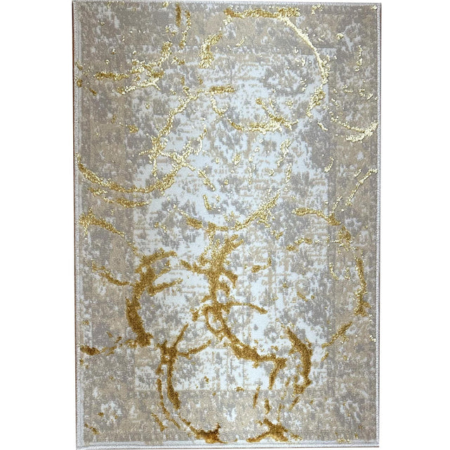 Penina Luxury Area Rug in Beige and Gray with Gold Circles Abstract Design - Home Elegance USA
