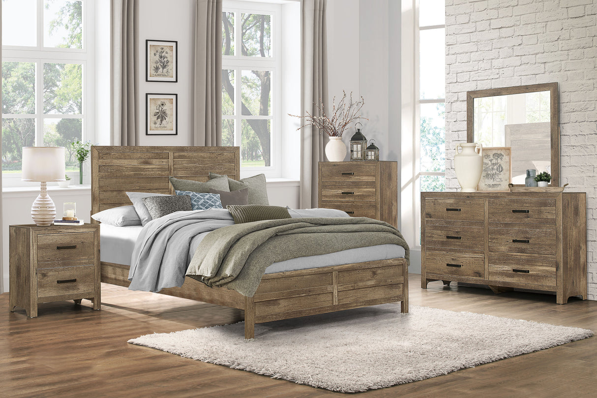 Weathered Pine Finish 1pc Queen Bed Modern Line Pattern Rusticated Style Bedroom Furniture - Home Elegance USA