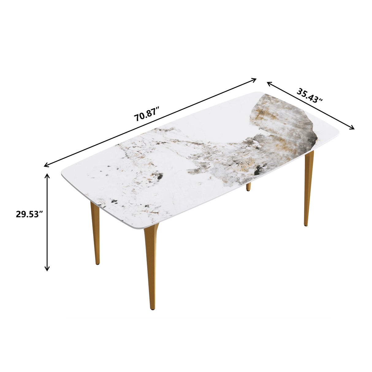 70.87"Modern artificial stone Pandora white curved golden metal leg dining table-can accommodate 6-8 people - Home Elegance USA