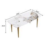 70.87"Modern artificial stone Pandora white curved golden metal leg dining table-can accommodate 6-8 people - Home Elegance USA