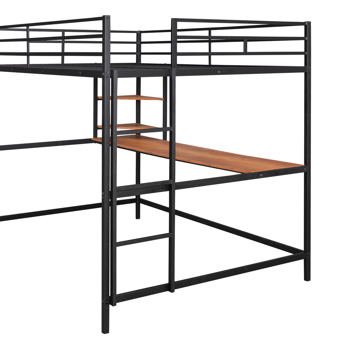 Full Metal Loft Bed with Desk and Shelve, Black - Home Elegance USA