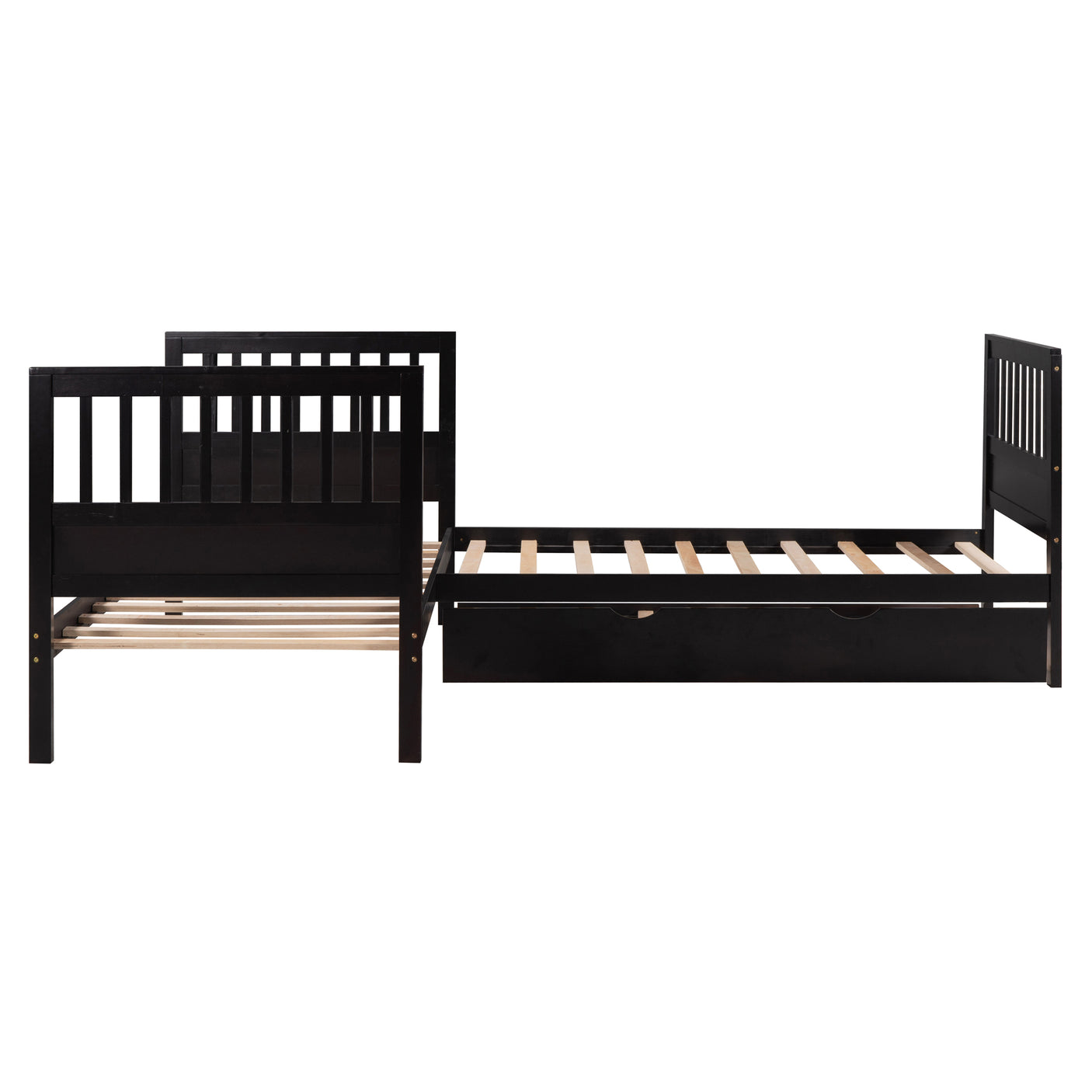 Twin Size L-Shaped Platform Bed with Trundle,Espresso - Home Elegance USA